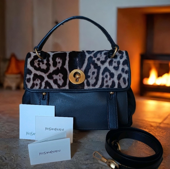 Yves Saint Laurent EUC ✨️ Black Leather Pony Hair Muse Two ways Bag - Picture 5 of 17